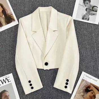 Lucyever fekete fehér női blézer 2024 tavasz Új koreai egygombos irodai hölgy vágott kabát alkalmi hosszú ujjú öltönykabát