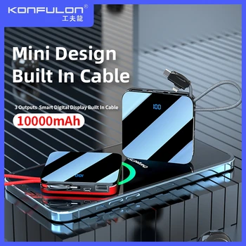 Mini 10000mAh ultravékony Power Bank beépített kábel hordozható nagy teljesítményű külső tartalék akkumulátor Powerbank iPhone 14-hez Xiaomi 12