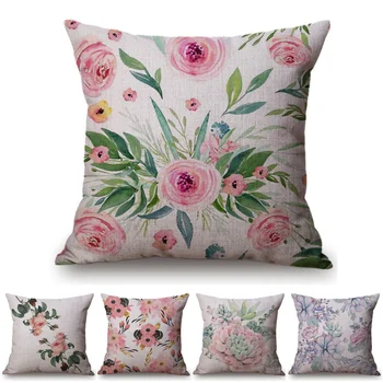 Modern akvarell virágok Zamatos növények stílus párnahuzat kerti harmónia dekoratív kanapé szék párnahuzat Cojines 45x45cm