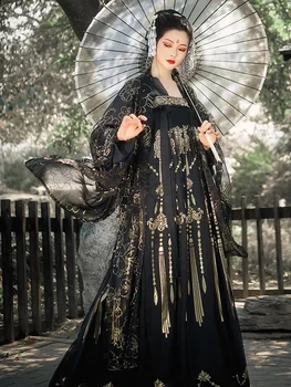 Modern Hanfu nők Kínai hagyományos ruha Kimonók Mujer ősi Tang dinasztia szett Hanbok cosplay retro öltöny fekete sorozat