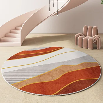 Modern kerek szőnyeg narancssárga nappali Luxus 120x120 Dohányzóasztal Székszőnyeg Puha hálószoba szőnyeg Csúszásmentes Mosható lounge szőnyeg