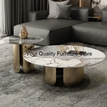 Modern minimalista dohányzóasztalok kerek márvány hatású fehér fém oldalsó asztal Egyszerű luxus Mesa de Centro de Sala otthoni bútorok