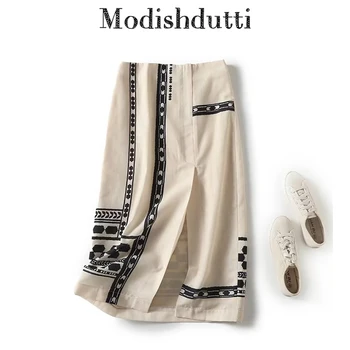 Modishdutti 2024 Kiváló minőségű nyári női divat Magas derekú osztott design stílusú nyomtatott szoknya Női alkalmi sokoldalú szoknyák
