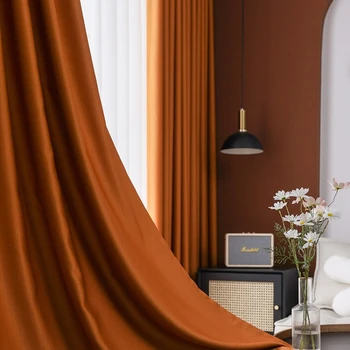 narancssárga Népszerű szatén szövet árnyékoló hálószoba ablakfüggönyök 2023 Új nagy szépségű egyszerű, modern stílusú függönyök a nappaliba