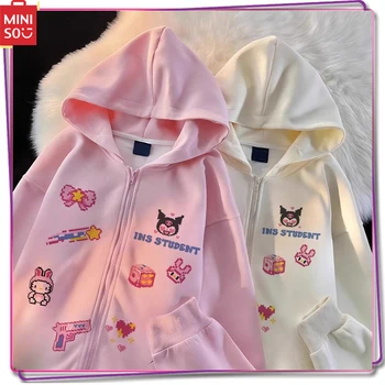 New Miniso Sanrio Hello Kitty Melody Kuromi Anime Hoodie Y2K női kapucnis ing alkalmi hosszú ujjú top sporting ajándék