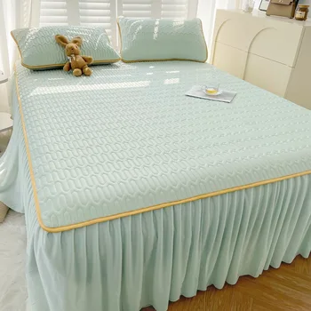 Nyári hűvös testhezálló ágy szoknya lepedő puha szőnyeg csipke matracvédő ágytakaró lány mosható összecsukható hűtő ágynemű szett ágytakaró