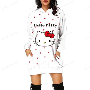 Női divat kapucnis pulóver ruha őszi Japán anime Hello Kitty hosszú ujjú kapucnis pulóver ruha Slim Fit pulóverek pulóver ruha