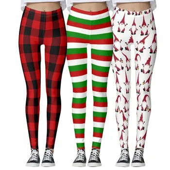 Női karácsonyi leggings Aranyos kilátás Mikulás hóember Party nadrág Fitness futónadrág Karácsonyi csíkos Pantalones De Mujer