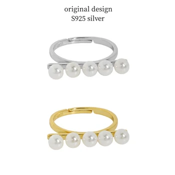 Original S925 sterling ezüst mikro-burkolt gyöngy nyitott vékony gyűrű nőknek luxus party divat ékszer ajándék