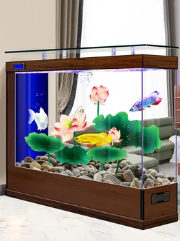 Partíciós képernyő, ultrafehér üveg, otthoni nappali, haltartály, alumíniumötvözet, nagy és közepes méretű padlónézet