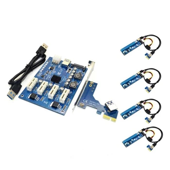 PCI-E X1to4pci-E X16 bővítőkészlet 1to4 port PCI Express kapcsoló szorzó HUB 4Pin USB kiemelő kártya BTC bányász bányászathoz