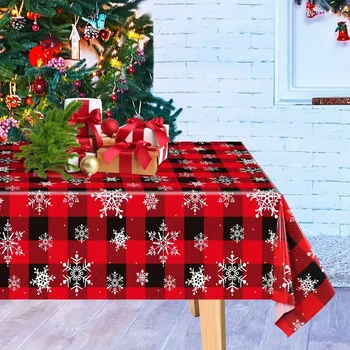 Piros és fekete bivaly kockás karácsonyi parti terítőDekorációk, fehér hópehely bivaly kockás asztaltakaró otthoni parti kellékek