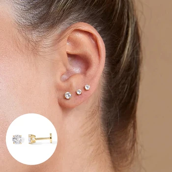 QUKE 1db luxus gyémánt 925 sterling ezüst fülbevaló nőknek Stud fülbevaló cirkónium piercing Huggie kiegészítők Aretes