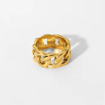 Rozsdamentes acél PVD 18K aranyozott Tarnish vízálló kivágású láncos gyűrűk női ékszerekhez Nagykereskedelmi divatos