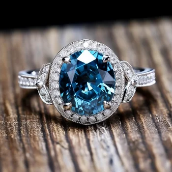 SGARIT Classic Engagement esküvői Halo gyűrűk 14K fehérarany ovális vágású 3CT kék Moissanite gyémánt gyűrű nőknek