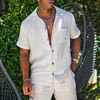 Summer Beach férfi öltöny rövid ujjú rövidnadrág divat tömör vászon férfi ruházat utazás szabadidő naponta kétrészes készlet vékony és hűvös