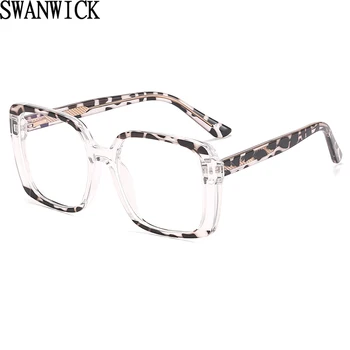 Swanwick női szemüveg anti kék fény átlátszó lencse CP acetát TR90 nagy szemüveg keret négyzet alakú leopárd rózsaszín nő kiváló minőségű