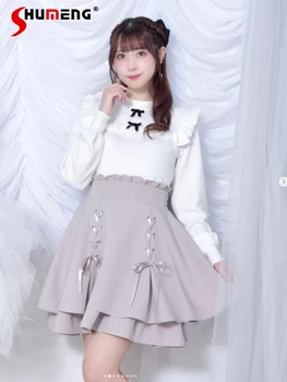 Sweet Ladies kétrétegű rövid rakott szoknya 2023 nyári japán bánya tömeggyártású női masni kötés magas derékú rövid szoknya