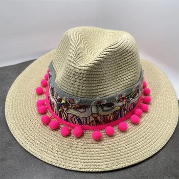 Szalmanők Fedora nyári szalmakalaphoz Női tengerparti vakáció Beach Hat Boho Sun Hat női szalmakalap