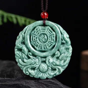 Természetes A-minőségű Jade babzöld dupla sárkány Bagua antik márkájú medál férfiaknak és nőknek Jade medál