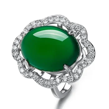 Természetes zöld kalcedon kézzel faragott vízcsepp gyűrű divat személyre szabott ékszerek férfi és női állítható gyűrű