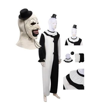 Terrifier 2 Art a bohóc Cosplay jelmez Férfi jumpsuit kalap ruhák Halloween farsangi öltöny