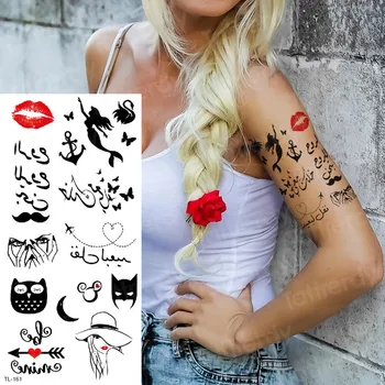tetoválás és testművészet vízálló ideiglenes tetoválás lányoknak ideiglenes tetoválás gyermek tetoválás fekete csók matrica sellő szív
