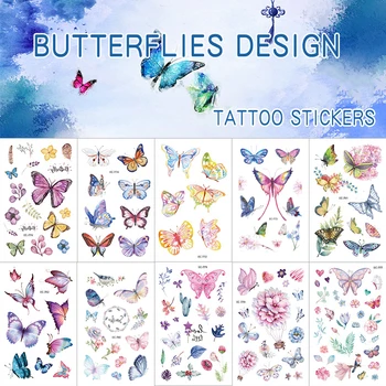 Tetováló matricák Ideiglenes pillangó design rajzfilm tetoválás matrica virágos testkar művészet vízálló biztonságos eldobható tartós