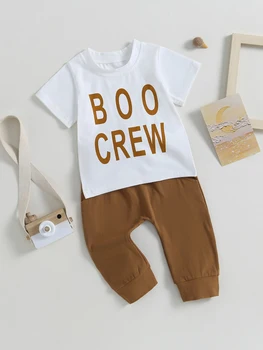 Toddler Boys Halloween jelmez szett nyomtatott rövid ujjú póló hosszú nadrággal Ruha trükkhöz vagy kezeléshez és bulikhoz