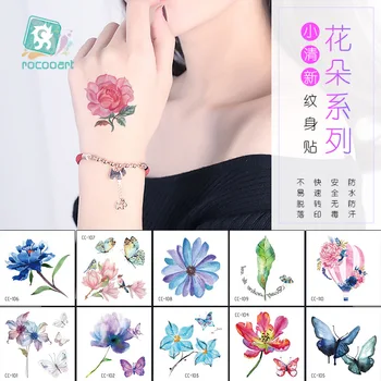 Vízálló virág tetováló matrica Személyre szabott divat és esztétikus virágszín Ideiglenes tetoválások Matrica mérete: 60 * 60mm