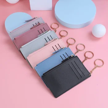 Új kártyatáska női táska kártyatartó buszkártya tok cipzáras zsebbőr klasszikus egyszínű többkártyás pozíció