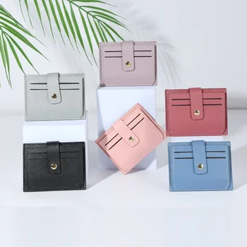 Új kártyatáska PU bőr Ladies Simple Fashion Classic egyszínű húzószalag gombos érme pénztárca női érme érme pénztárca