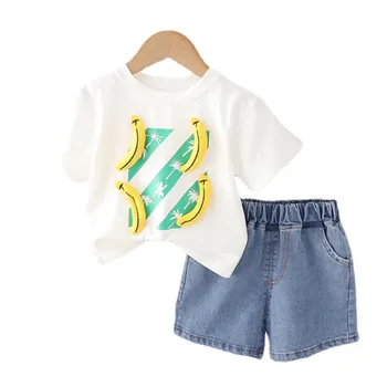 Új nyári babaruha öltöny Gyermek fiú póló rövidnadrág 2db/szett gyerek lány ruhák kisgyermek alkalmi jelmez csecsemő sportruházat