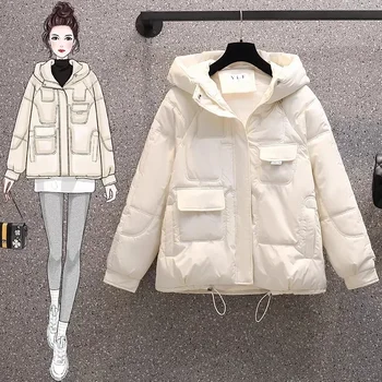 Új pamutpárnázott kabát női laza bársony sűrített kenyér rövid kabát 2023 Winter Down Cotton Parkas női kapucnis felsőruházat